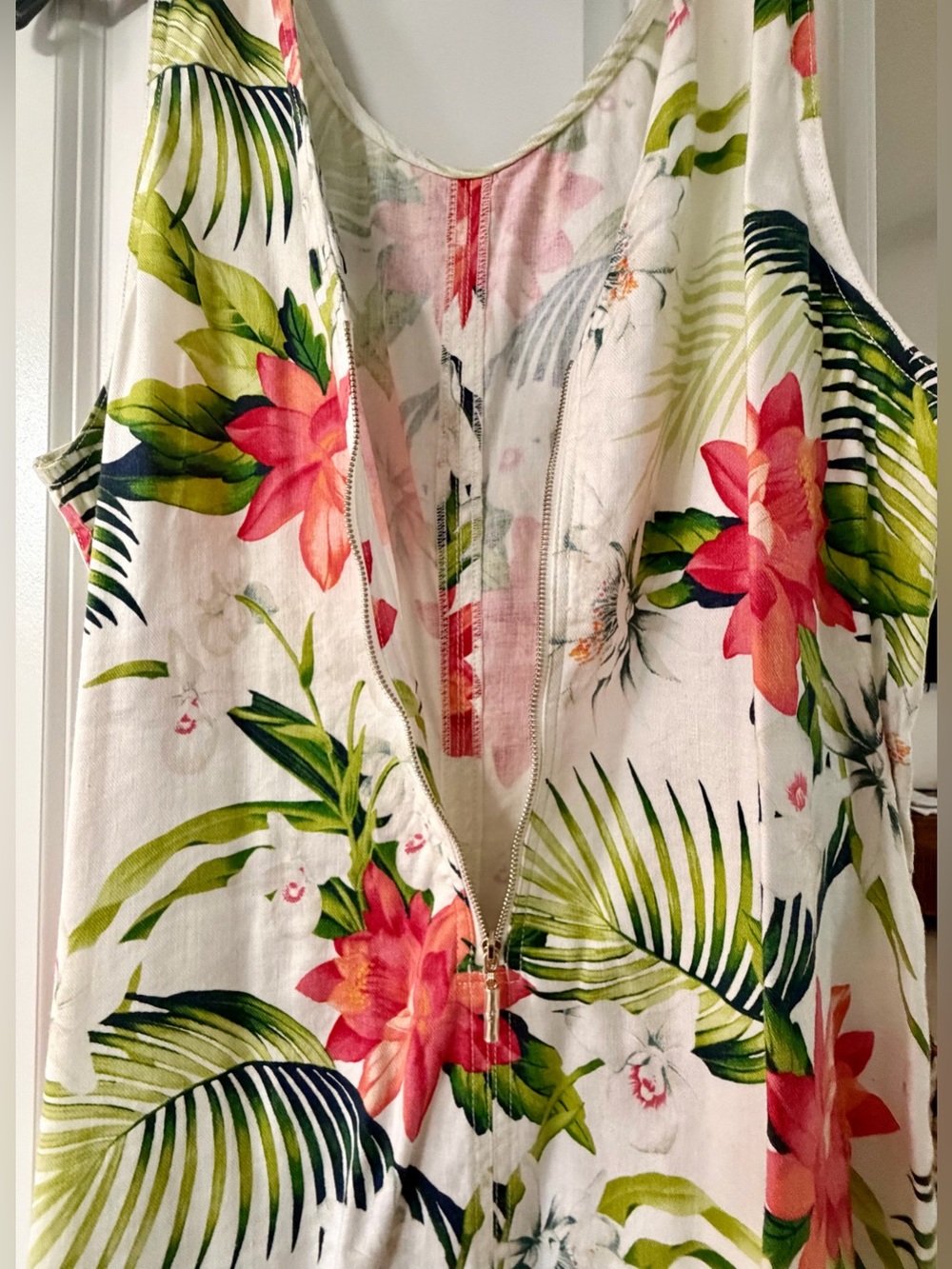 Tommy Bahama Sleeveless White Tropical Floral Midi Dress with Pink Flowers - Picture 3 of 4